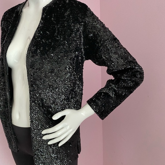 VTG 1950’S SHIMMERING Sequin Cardigan Sweater Small MED BLACK Embellished - Picture 5 of 15
